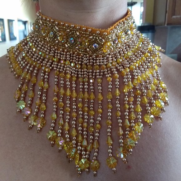 RARE vintage 60s waterfall bead choker collar bib purse set - Picture 2 of 15